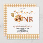 Onze Little Turkey Brown Gingham Herfst 1e verjaar Kaart (Voorkant / Achterkant)