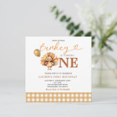 Onze Little Turkey Brown Gingham Herfst 1e verjaar Kaart (Staand voorkant)