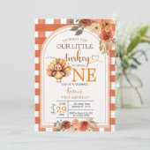 Onze Little Turkey Gingham Wildflower 1e verjaarda Kaart (Staand voorkant)