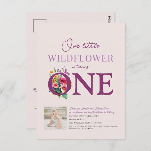 Onze Little Wildflower 1e Verjaardag heldere bloem Briefkaart (Voorkant / Achterkant)