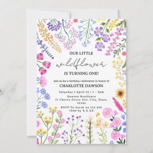 Onze Little Wildflower Meisje Eerste Verjaardag Fo Kaart (Voorkant)