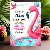Onze Luau Fly Pink Flamingo Pool Party 1e verjaard Kaart