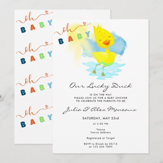 Onze Lucky Duck Schattige Baby shower Party Waterv Kaart (Voorkant / Achterkant)
