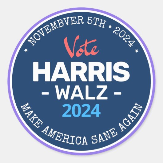 Onze Make America Sane Again Harris Walz 2024 Ronde Sticker (Voorkant)