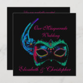 "Onze Maskerade Bruiloft" - Blauw en Roze Kaart (Voorkant / Achterkant)