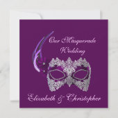 "Onze Maskerade Bruiloft" - Koninklijk Paarse Mask Kaart (Voorkant)