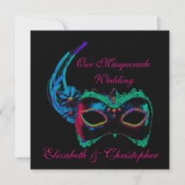 "Onze Maskerade Huwelijk" - Blauw en Roze Kaart