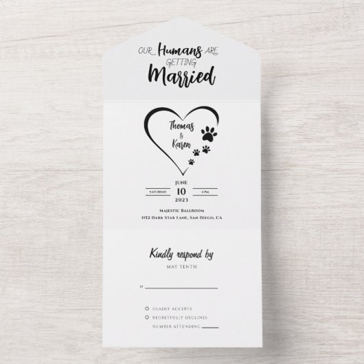 Onze mensen Getting Married Dog Foto All In One Uitnodiging (Binnen)