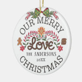 Onze Merry LOVE Kerstmis Gepersonaliseerde Familie Keramisch Ornament (Links)