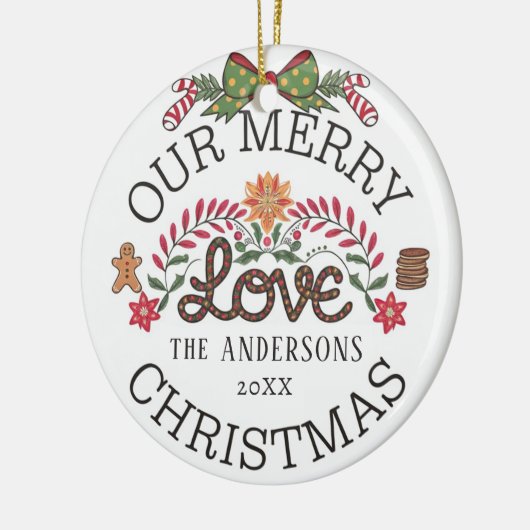 Onze Merry LOVE Kerstmis Gepersonaliseerde Familie Keramisch Ornament (Links)