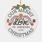 Onze Merry LOVE Kerstmis Gepersonaliseerde Familie Keramisch Ornament (Achterkant)