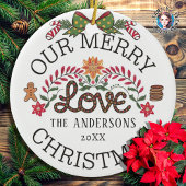 Onze Merry LOVE Kerstmis Gepersonaliseerde Familie Keramisch Ornament