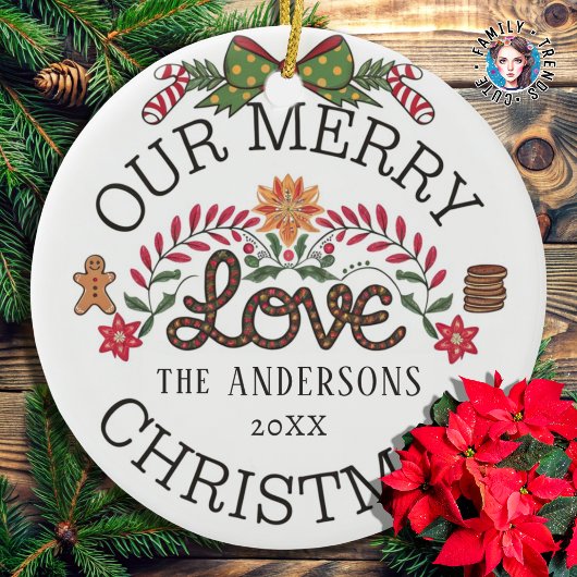 Onze Merry LOVE Kerstmis Gepersonaliseerde Familie Keramisch Ornament