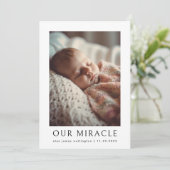 Onze Miracle Modern Foto Baby Geboorte Aankondigin Aankondiging (Staand voorkant)