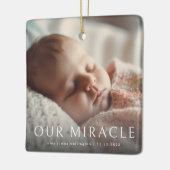 Onze Miracle Modern Foto Baby Geboorte Aankondigin Keramisch Ornament (Links)