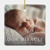 Onze Miracle Modern Foto Baby Geboorte Aankondigin Keramisch Ornament (Achterkant)