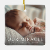 Onze Miracle Modern Foto Baby Geboorte Aankondigin Keramisch Ornament (Voorkant)