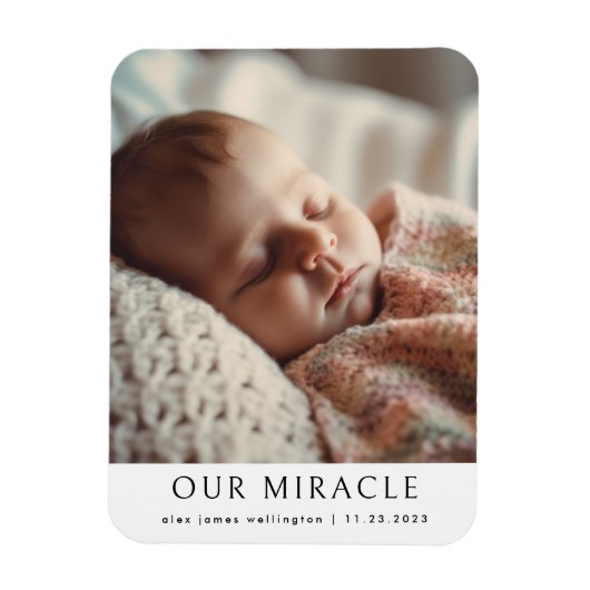 Onze Miracle Modern Foto Baby Geboorte Aankondigin Magneet (Verticaal)