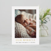 Onze Miracle Modern Foto Baby Geboorte Folie Feestdagenkaart (Staand Voorkant)
