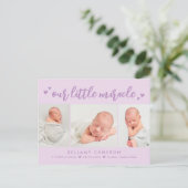 Onze Mirakel Editable Color Baby Birth Announoundi Briefkaart (Staand voorkant)