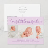 Onze Mirakel Editable Color Baby Birth Announoundi Briefkaart (Voorkant / Achterkant)