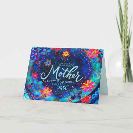 Onze Moeder, Onze Wereld Mooie Blauwe Bloemige Pre Kaart (Voorkant)