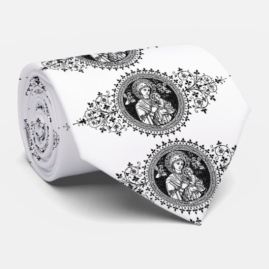Onze Moeder van Eeuwige Hulp Zwart & Wit Stropdas (Opgerold)