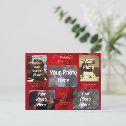 Onze mooie familiefoto's over rode rozen briefkaart (Staand voorkant)