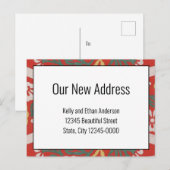 Onze nieuwe Adres Red White Floral kondiging Briefkaart (Voorkant / Achterkant)