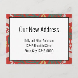 Onze nieuwe Adres Red White Floral kondiging Briefkaart