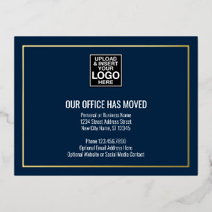 Onze nieuwe adresgegevens - marine - zakelijke Log Folie Uitnodiging Briefkaart