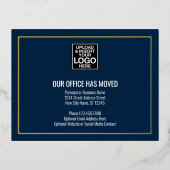 Onze nieuwe adresgegevens - marine - zakelijke Log Folie Uitnodiging Briefkaart (Voorkant)