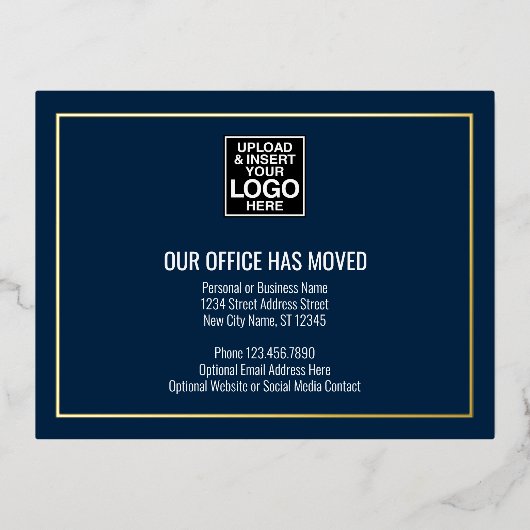 Onze nieuwe adresgegevens - marine - zakelijke Log Folie Uitnodiging Briefkaart (Voorkant)