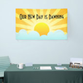 Onze nieuwe dag is vandaag spandoek (Beurs)