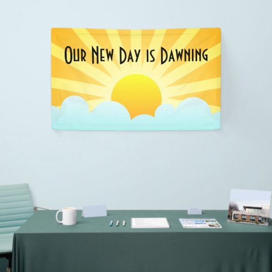 Onze nieuwe dag is vandaag spandoek (Beurs)