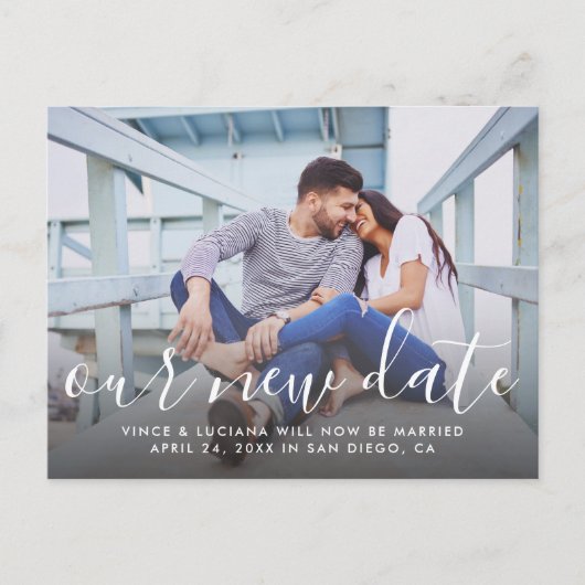 Onze nieuwe datum Handgeschreven de Berichten van  Aankondigingskaart (Voorkant)