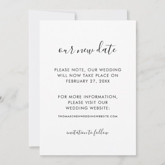 Onze nieuwe datum Handgeschreven Script Wedding Ph Save The Date (Achterkant)
