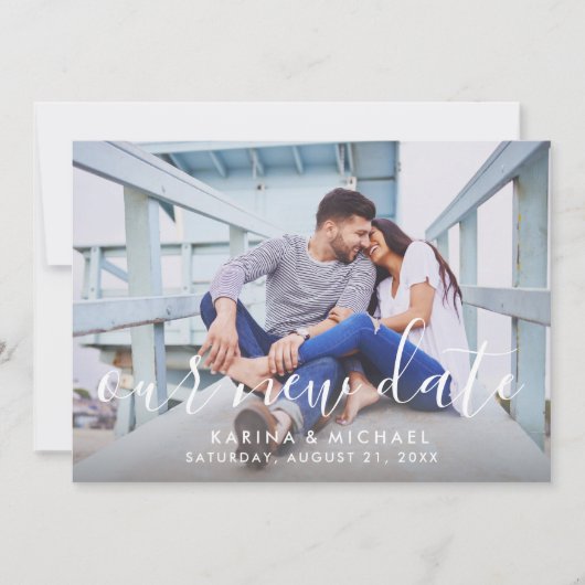 Onze nieuwe datum Handgeschreven Script Wedding Ph Save The Date (Voorkant)