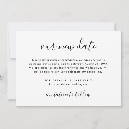 Onze nieuwe datum Handgeschreven Script Wedding Ph Save The Date (Achterkant)