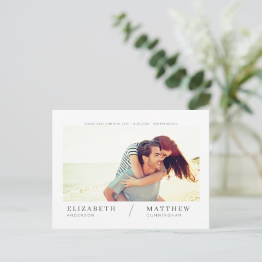 Onze nieuwe datum opslaan Eenvoudig aangepaste fot Briefkaart (Staand voorkant)