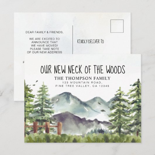 Onze Nieuwe Hals van de Bossen Bewegende Waterverf Aankondigingskaart (Voorkant / Achterkant)