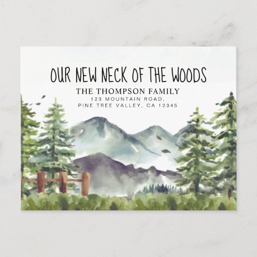 Onze Nieuwe Hals van de Bossen Bewegende Waterverf Aankondigingskaart (Voorkant)