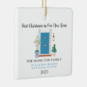 Onze nieuwe Home Eerste Kerstmis Blauwe voordeur Keramisch Ornament (Rechts)