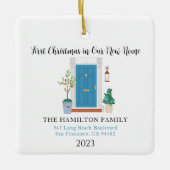 Onze nieuwe Home Eerste Kerstmis Blauwe voordeur Keramisch Ornament (Voorkant)