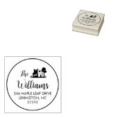 Onze nieuwe huis aankondiging terugkeer adres rond rubberstempel (Gestempeld)