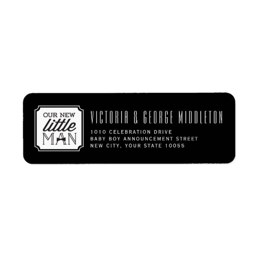Onze Nieuwe Kleine Man Met Strikje Jongen Geboorte Etiket (Voorkant)