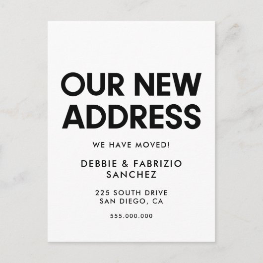 Onze nieuwe minimalistische bewegende aankondiging briefkaart (Voorkant)