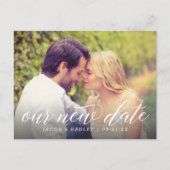 Onze nieuwe moderne kalligrafie bruiloft foto aankondigingskaart (Voorkant)