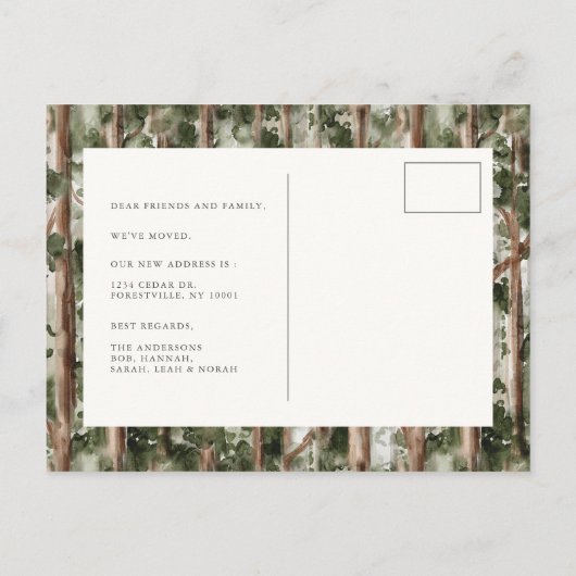 Onze nieuwe nek van de Bossen Bewegende Aankondigi Aankondigingskaart (Achterkant)