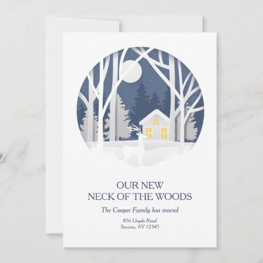 Onze nieuwe nek van de Bossen Bewegende Aankondigi Feestdagenkaart (Voorkant)